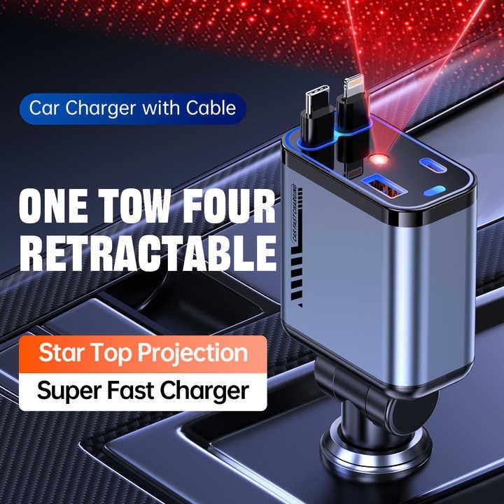 Ultimate Retractable Car Charger: USB-C and Lightning Fast Charging Solution