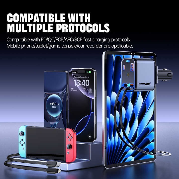 Ultimate Retractable Car Charger: USB-C and Lightning Fast Charging Solution