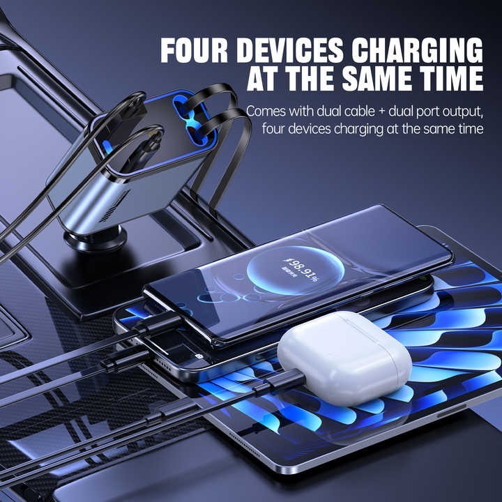 Ultimate Retractable Car Charger: USB-C and Lightning Fast Charging Solution