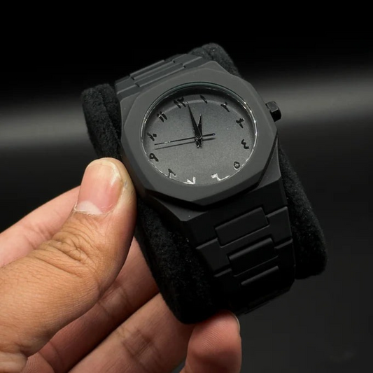 Arabic Aura Men's Watch with Arabic Numerals Matte Black Minimalist Analog Watch | Trending Wristwatch With Octagonal Case